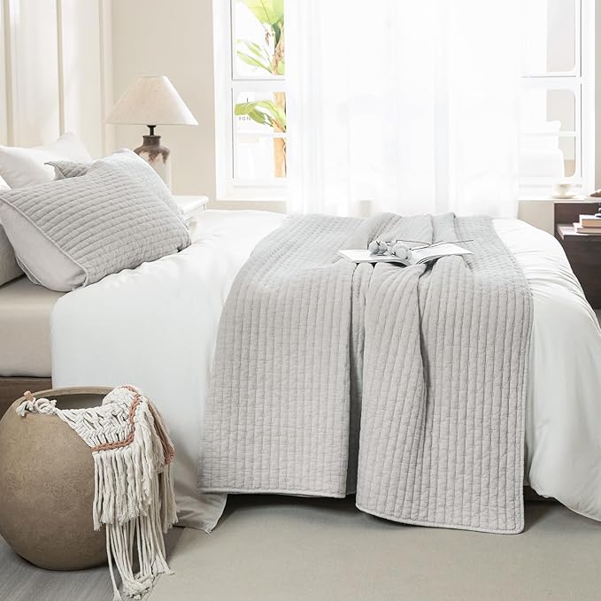 Sanracie Stonewashed Cotton Oversized King Bedspread(128"x120"), Soft Light Wheat Color Extra Large Wide Oversized Quilt Sets Cross Stitch Lightweight Crinkle Coverlet Set 3Pcs for All Season