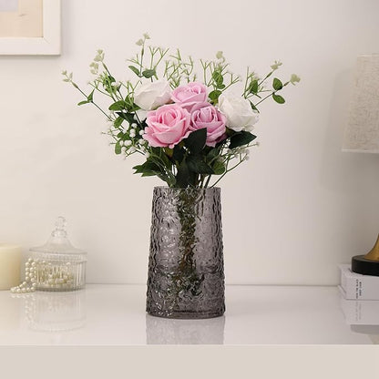 Black Glass Vase, Flower Vases for Bouquet, Modern Glass Vase for Flowers, Large Vases for Living Room, Bedroom, Kitchen, Office, Wedding, Dining Table, 8 Inches
