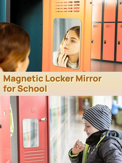 OMIRO Magnetic Locker Mirror, 10 x 7 inches Desk Makeup Mirror with Adjustable Stand and Hanging Hole for Shaving and Traveling, Strong Magnets for Secure Attachment,White