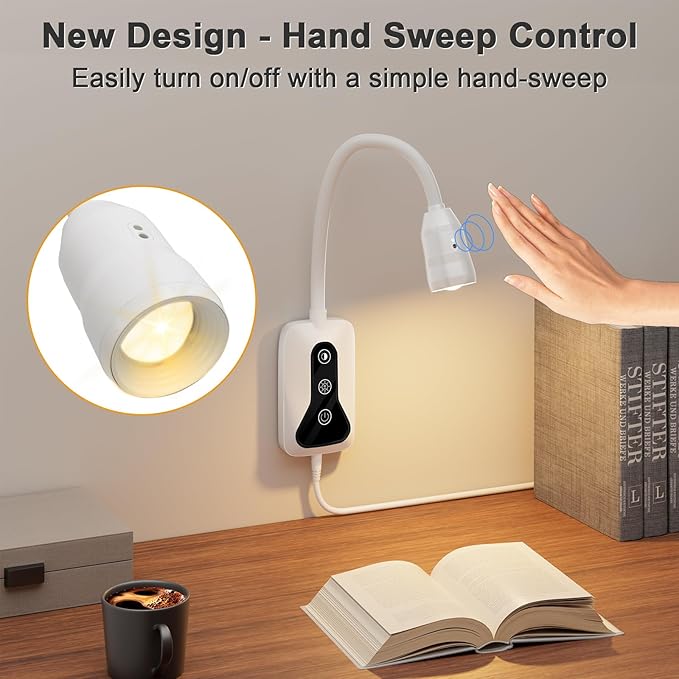 2 Pack Wall Mounted Headboard Reading Light, LED Dimmable Touch Control, Adjustable Neck, Ideal for Bedside, Office, or Reading（White）