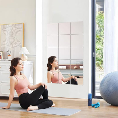 Abyssaly 4 Pack Acrylic Mirror Tiles, Stick on Mirrors for Wall, Flexible Plastic Mirror Sheets Wall Stickers Small Espejos for Bedroom Home Gym Door, 7.87" x 7.87"