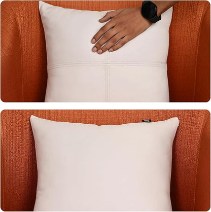 LL LEATHER LOVERS Lambskin Leather Pillow Cover, Hand Panel Stitched Leather Decorative Throw Pillow Covers for Couch Sofa Bed Living Room Garden (14x14 Inches, White Pack of 1)