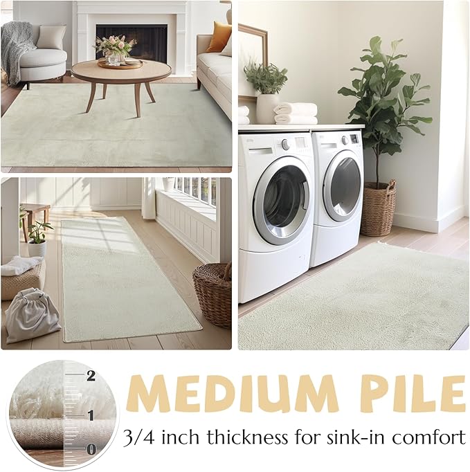 jinchan Solid Plush Area Rug 2x3 Performance Shaggy Washable Rug Indoor Entryway Doormat Soft Modern Faux Wool Cozy Non Slip Carpet for Living Room Kid Room Bedroom Nursery Ivory