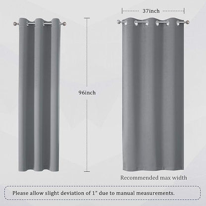 DUALIFE Grey Blackout Curtains for Bedroom 96 inches Long Grey Grommet Window Treatment Thermal Insulated Room Darkening Window Panels Drapes for Living Room 42x96 inch Length 2 Panels