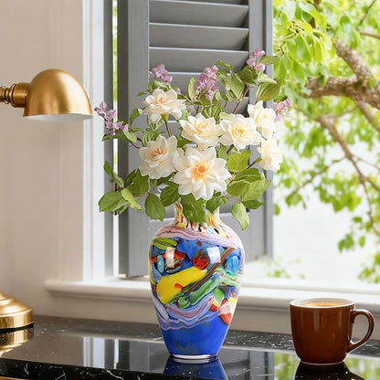 Glass Vases for Flower, Unique Hand Blown Blue Glass Vase, Modern Art Decorative for Home Living Room, Office, Table centerpieces, Bookshelves and Wedding Decorations (JG29)