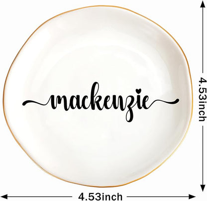 JoycuFF Mackenzie Personalized Name Ceramic Jewelry Tray, Mothers Day Christmas Anniversary Engagement Birthday Gifts for Women Couples, Trinket Dish for Rings Earrings Necklaces Bracelets Keys