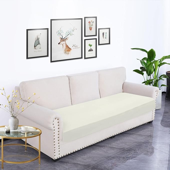 hyha Waterproof Couch Cushion Covers, Stretch Sofa Couch Seat Slipcover for Dog Washable, Non-Slip Waterproof Outdoor Cushion Covers for Patio Furniture Replacement (1 Piece for Large, Beige)