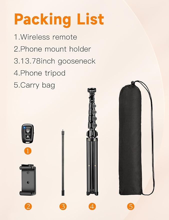 Phone Tripod Stand, 84" Tall Flexible Cellphone Tripod for iPhone with Gooseneck Remote, Portable Phone Stand for Recording, Compatible with iPhone 14 13 12 pro Android Camera