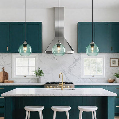 Light Green Glass Pendant Lights Kitchen Island Globe Pendant Light Fixtures Modern Pendant Lighting for Bedroom Living Dining Room Light Fixture (5.9 in, 1 Pack)