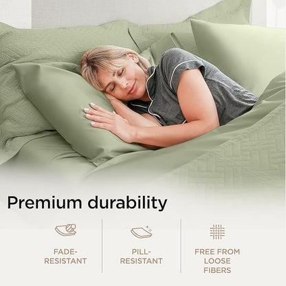 Threadmill Supima Cotton Sheets, 1200 Thread Count Soft 100% Cotton Sheets for Cal King Size Bed, 4 Pc Sage Green Cal King Bed Sheets Set, 5-Star Hotel Quality with Elasticized Deep Pocket King Sheet