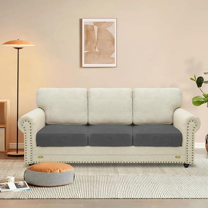 MAXIJIN Velvet Stretch Cushion Covers Fitted Couch Cushion Slipcovers Sofa Seat Cushion Covers for Individual Cushions with Elastic Bottom (3 Piece Sofa Seat Slipcovers, Gray)