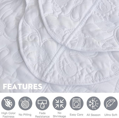 HZ & HY Oversized King Bedspread, Quilted Coverlet Bedding Set, Lightweight Thin Comforter, Reversible, Luxurious, 5 Piece, 100% Microfiber, Pure White