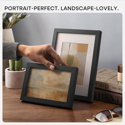 Homeforia 8x8 Picture Frame Black Wood, High-End Oak 8 x 8 Square Frames with Mat 6 by 6 inch Photo, 8x8 Wooden Frame Matted to 6x6 Art, 8by8 Wall or Tabletop Frame, Tempered Glass, Wall Kit, Set of 3