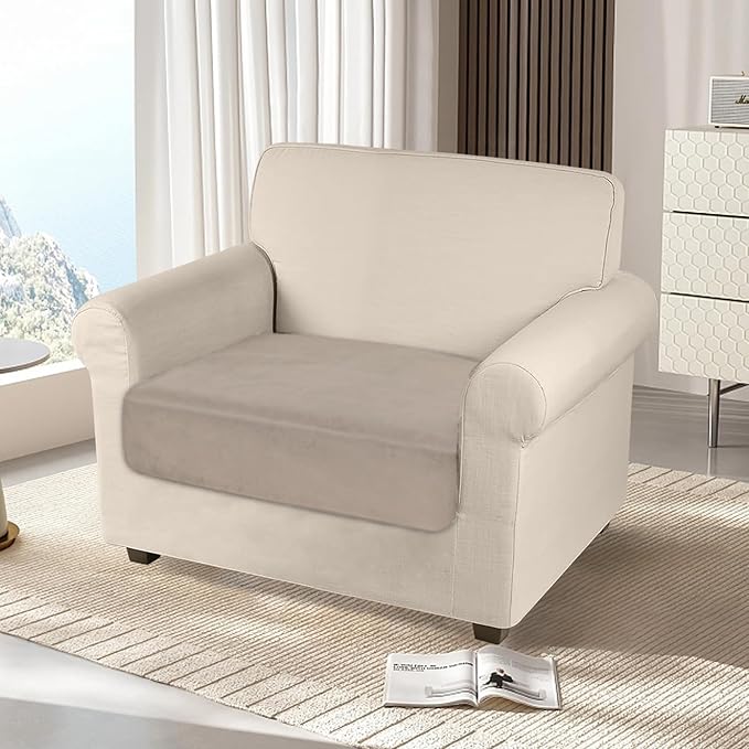 NAISI Couch Cushion Covers 1 Piece Velvet Stretch Sofa Seat Covers or Backrest Covers Soft Individual Couch Covers for Sectional Sofa(1 PC for Seat Cushion or Backrest,Taupe)