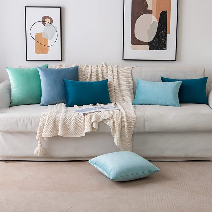 EMEMA Pack of 2 Velvet Throw Pillow Covers Decorative Square Pillowcase Soft Solid Cushion Case for Sofa Bedroom Chair Car 18x18 Inch Teal