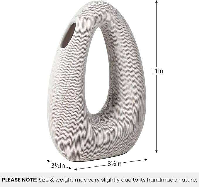 Torre & Tagus White Donut Vase for Flowers - 11 Inch Tall Textured Vases for Centerpieces, Sculptures Home Decor & Abstract Sculptures Home Decor for Shelf Decor Aesthetic (Alma White Flower Vase)