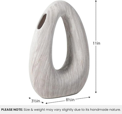 Torre & Tagus White Donut Vase for Flowers - 11 Inch Tall Textured Vases for Centerpieces, Sculptures Home Decor & Abstract Sculptures Home Decor for Shelf Decor Aesthetic (Alma White Flower Vase)