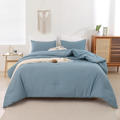 ROSGONIA Oversized King Comforter 128x120, 3pcs Super King Plus (1 Dusty Blue Comforter & 2 Pillowcases) Lightweight Oversized King Bedding Set Blanket