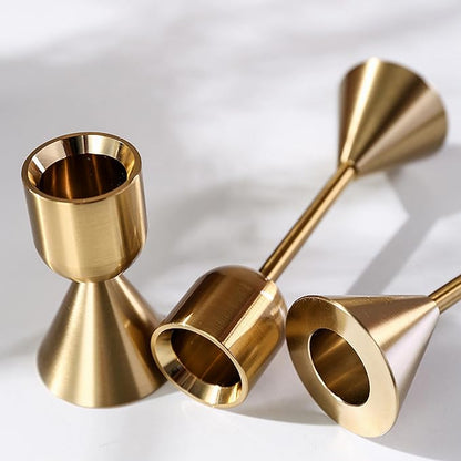 Brass Gold Candlestick Holder,Taper Candle Holders,Set of 3 Candle Stick Holders,Vintage Modern Decorative Centerpiece for Table Mantel Wedding Housewarming