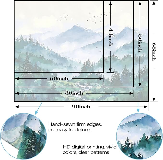 Haibimen Monet Nature Mountain Tapestry Wall Hanging Green Forest Stream Birds Landscape tapestrise for Bedroom Watercolor Aesthetic Wall Decor for Living Room Dorm (forest-3, 48''×36'')