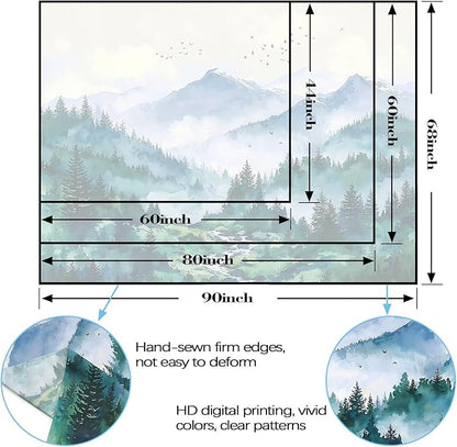 Haibimen Monet Nature Mountain Tapestry Wall Hanging Green Forest Stream Birds Landscape tapestrise for Bedroom Watercolor Aesthetic Wall Decor for Living Room Dorm (forest-3, 48''×36'')
