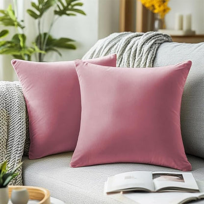 QUORGVES Pink Velvet Pillow Covers 22x22 Inch Set of 2, Soft Solid Decorative Square Throw Pillow Covers, Decor Cushion Covers for Bed Sofa Couch Bedroom Living Room