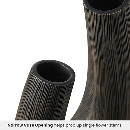 Torre & Tagus Black U Shaped Vase for Flowers - 12 Inch Tall Textured Vases for Centerpieces with 2 Openings, Sculptures Home Decor & Abstract Sculptures Home Decor for Shelf Decor Aesthetic (Alma)