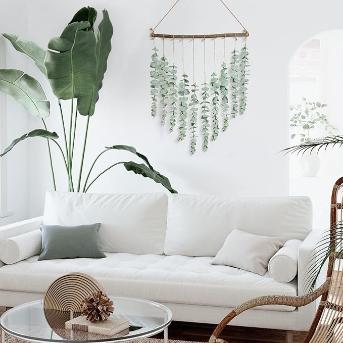 Artificial Eucalyptus Wall Hanging Decor - Fake Eucalyptus Leaves Greenery Vines Wall Hanging Plants - Farmhouse Rustic Boho Decor for Bathroom Bedroom Livingroom Decorations