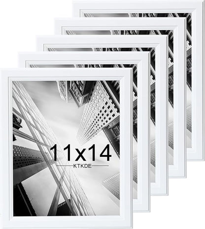 KTKDE 11x14 Picture Frame Set of 5, Wooden frames White, Vertical & Horizontal Wall Hanging for Wall Display,Studio Gallery Photo Frame for Photos, Posters & Art Prints