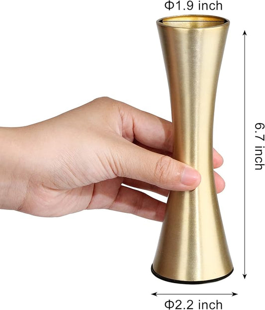Vixdonos 6.7 inch Brass-Toned Metal Vase Small Dried Flower Vase Set of 2 Modern Decorative Vase for Home Decor, Wedding or Gift(Gold)