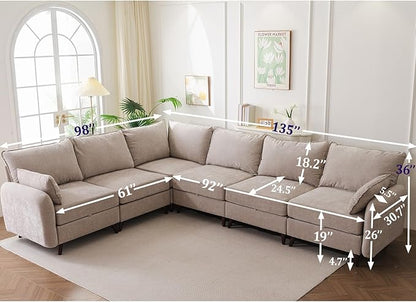 Modular Sectional Sofa with Seats Storage, Oversized L Shaped Couch,6-Seaters Comfy Couches for Living Room,Cloud Couches with Deep Seat,Chenille,Khaki