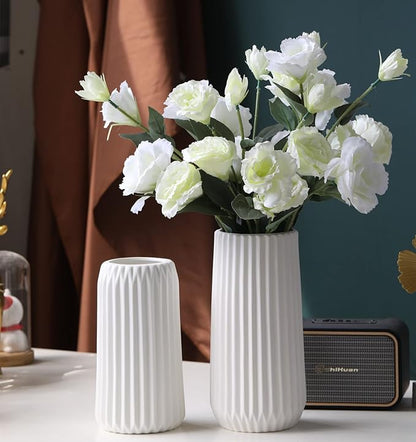 Large White Ceramic Vase, 9.8'' H Modern Vase for Flower, Origami Stripe Frosted Matte Surface, White Vases for Decor Wedding Decor (Large 9.8"*4.9" (H x D))