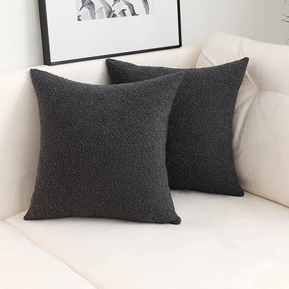 Jeneoo Graphite Grey Decorative Square Thick Accent Throw Pillow Covers Fine Textured Boucle Couch Cushion Case for Living Room Sofa Home Decor, Set of 2, 18 x 18 Inch