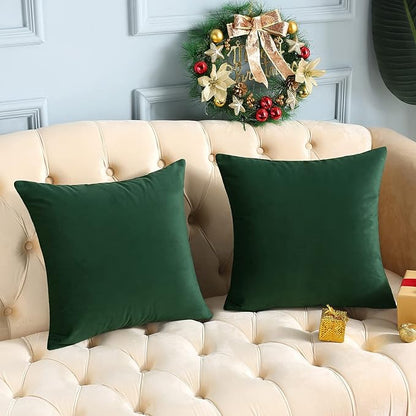 mixeoo Comfy Hunter Green Throw Pillow Covers Christmas Decorative Square Solid Thick Velvet Super Soft Cushion Cases Home Decor for Sofa Couch Living Room Chair, Set of 1, 24 x 24 Inch