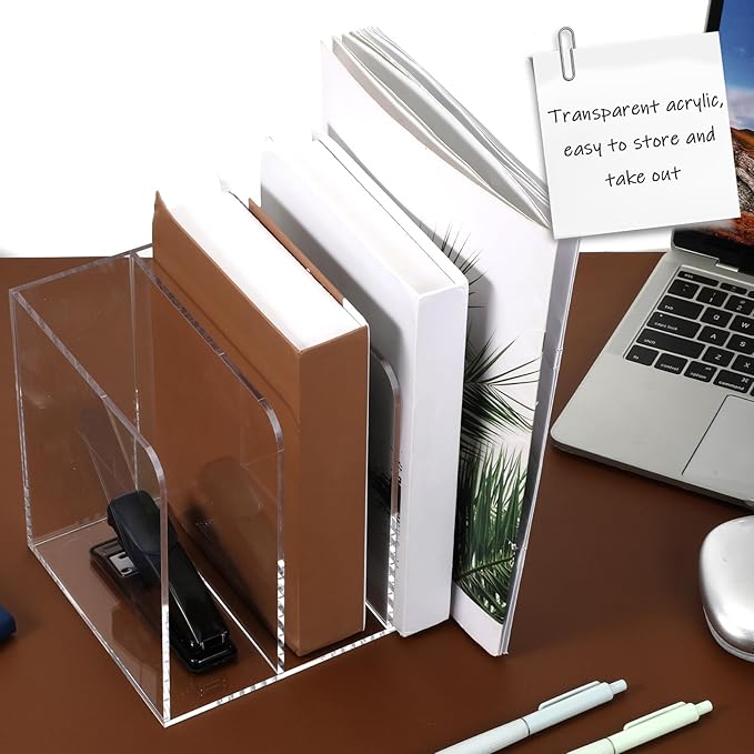 Acrylic Magazine Holder, Thickened Clear Desk Organizer with 3 Vertical Compartment Acrylic File Sorter Organizer for Office, Home, Classroom
