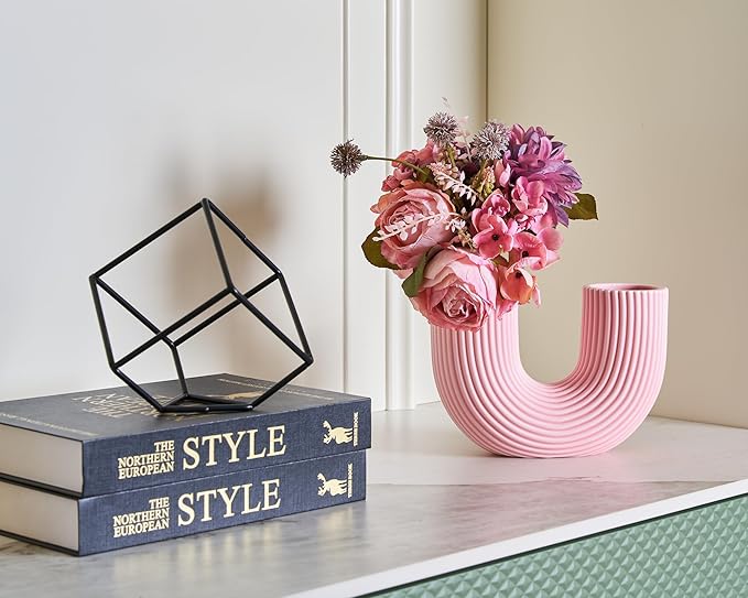Pink Vase Home Decor, Decorative Ceramic Vase, Cute Pink Flower Vases for Centerpieces, Unique Flower Vases for Bouquet, Medium