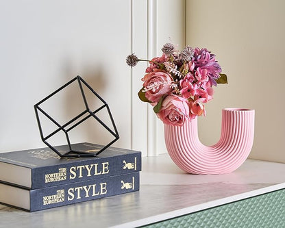 Pink Vase Home Decor, Decorative Ceramic Vase, Cute Pink Flower Vases for Centerpieces, Unique Flower Vases for Bouquet, Medium