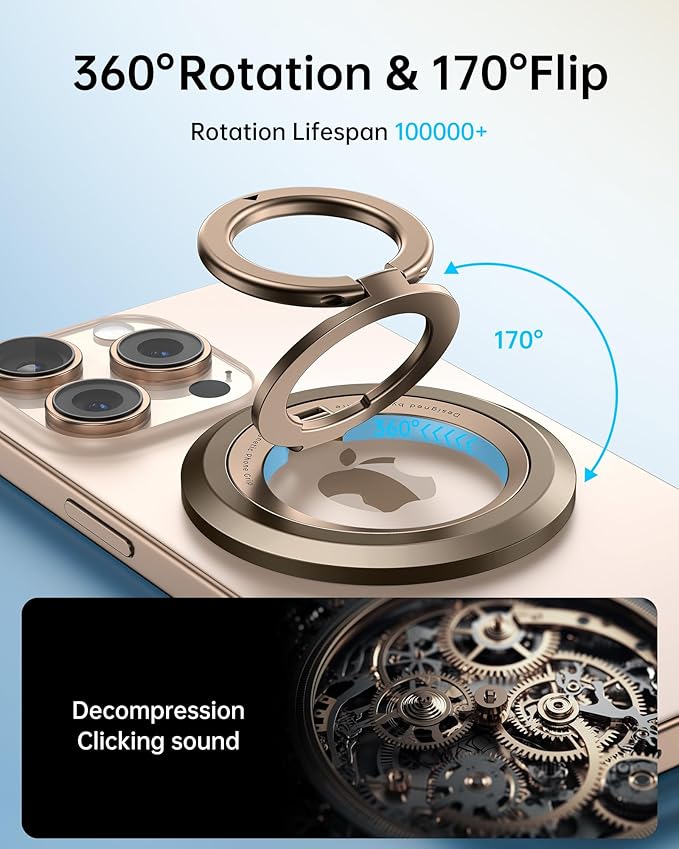 SYNCWIRE for MagSafe Ring Phone Holder, 360° Rotation Magnetic Cell Phone Grip Dual-Sided Magnets Phone Ring Kickstand Compatible with iPhone 17 16 15 14 13 12 Pro Max MagSafe, Android, Samsung etc.