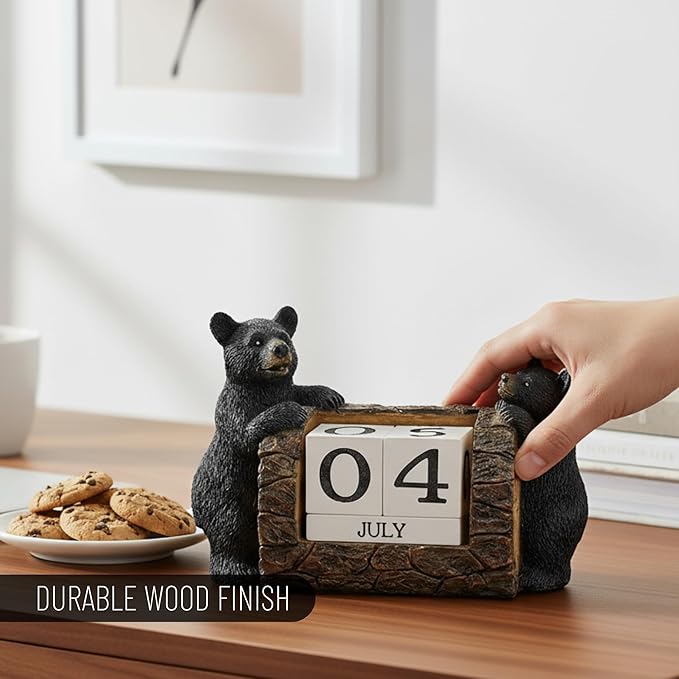 Pine Ridge Desk Calendar Blocks - Perpetual Calendar, Flip Month And Day Date Blocks, Rustic Calendars For Home, Office, Classroom And Decor (Black Bear)