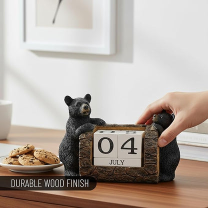 Pine Ridge Desk Calendar Blocks - Perpetual Calendar, Flip Month And Day Date Blocks, Rustic Calendars For Home, Office, Classroom And Decor (Black Bear)