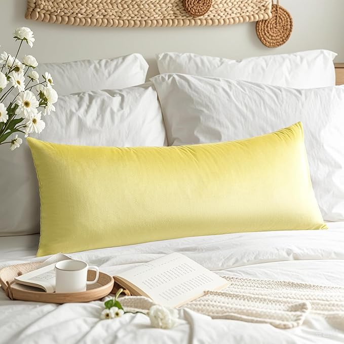 Artscope Luxury Velvet Lumbar Pillow Cover Super Soft Decorative Rectangle Throw Pillow Covers Case Cushion Covers for Sofa Couch Bedroom Car Decor 14x36 Inch Lemon Yellow