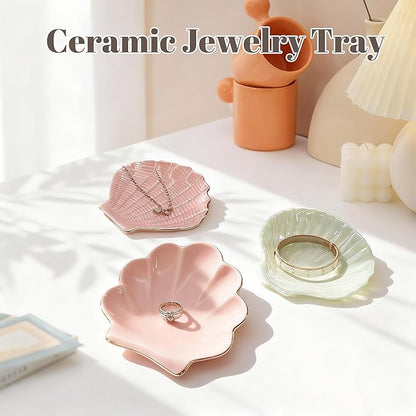 Shell Jewelry Tray Ring Dish, 4.33 Inch Key Bowl Ceramic Tray, Ttrinket Dish Jewelry Dish, Home Decoration, Gifts for Girlfriend Daughter Mother,Mother's Day Gift (6PCS-Shell)