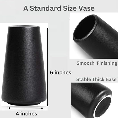Quality Ceramic Flower Vase - 6 Inches Tall, Black, Pampas Vase for Farmhouse, Modern, Bohemian Home Decor