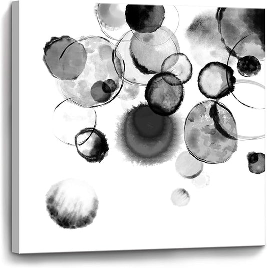 Bathroom Decor Wall Art Black and White Bubbles Prints Pictures Framed Canvas Artwork Wall Art for Bedroom Kitchen Office Modern Ink and Wash Painting Decorations Size 14x14 inches Ready to Hang