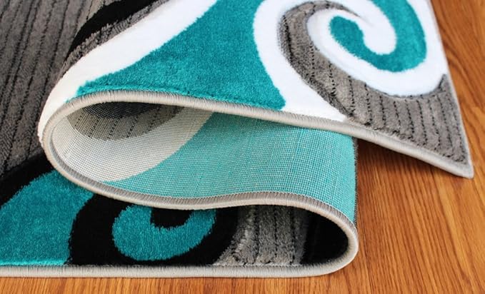 Masada Rugs, Sophia Collection Hand Carved Area Rug Modern Contemporary Turquoise White Grey Black (2 Feet X 7 Feet 3 Inch) Runner