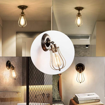 LULING Industrial Wall Sconce Vintage Lighting Adjustable Lamp Socket Wire Metal Cage Wall Light Shade Edison Style Antique Fixture Porch Mirror (No Bulb) (Bronze Color) (Bronze)