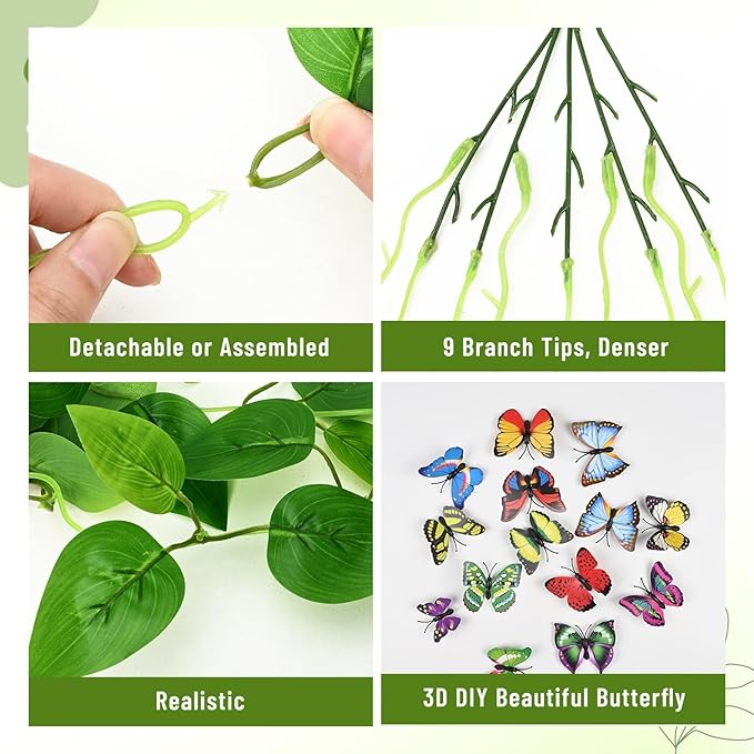 BLEUM CADE 4Pcs Fake Hanging Plants, 9 Branch Artificial Hanging Plant, Lush Faux Pothos Vines for Home Room Wall Shelf Porch Outdoor Indoor Decor (No Baskets)