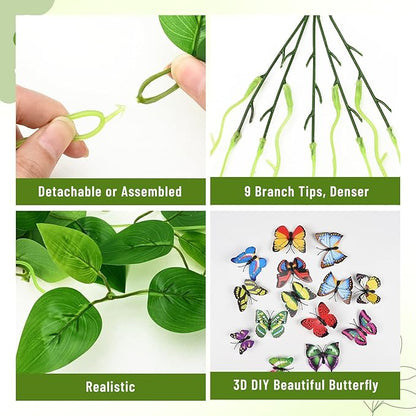 BLEUM CADE 4Pcs Fake Hanging Plants, 9 Branch Artificial Hanging Plant, Lush Faux Pothos Vines for Home Room Wall Shelf Porch Outdoor Indoor Decor (No Baskets)