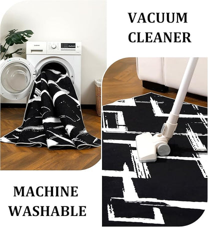 YIHOUSE Black Modern Geometric Area Rug 8x10, Black and White Rug with Abstract Diamond Patterns,Non-Shedding Washable Rugs for Bedroom, Home Office and Living Room