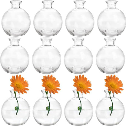 SOUJOY Set of 12 Small Glass Ball Bud Vase, Unique Mini Low Sitting Flower Vase, Clear Floral Centerpieces for Home Decor, Weddings, Floral Arrangements, Events, Parties
